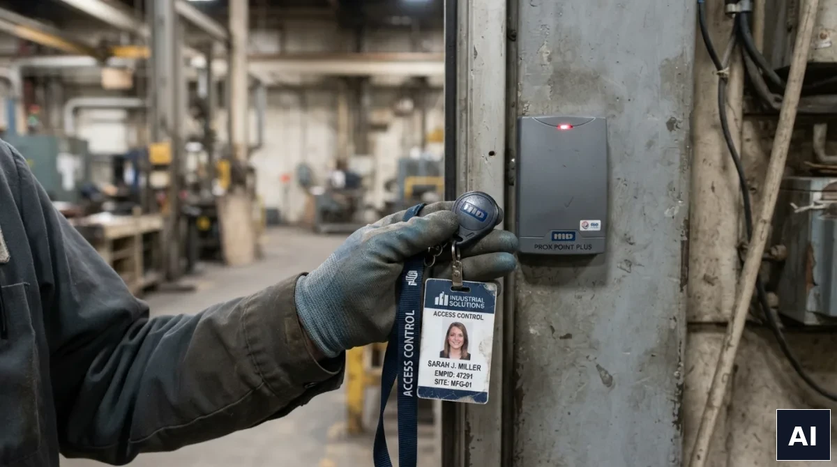 Brelok RFID przypięty do identyfikatora pracownika